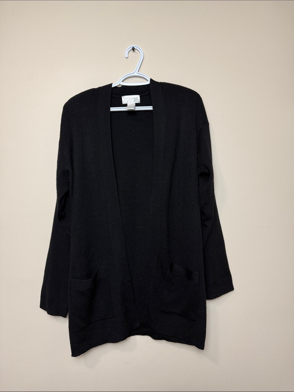 cleo Black Open-Front wool blend Cardigan size L